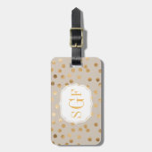 Monogram Zachte Tan en Gold Glitter City Stippen Bagagelabel (Voorkant verticaal)