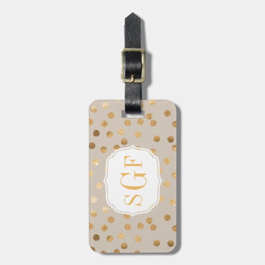 Monogram Zachte Tan en Gold Glitter City Stippen Bagagelabel (Voorkant verticaal)