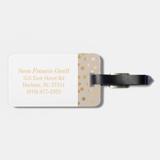 Monogram Zachte Tan en Gold Glitter City Stippen Bagagelabel (Achterkant horizontaal)