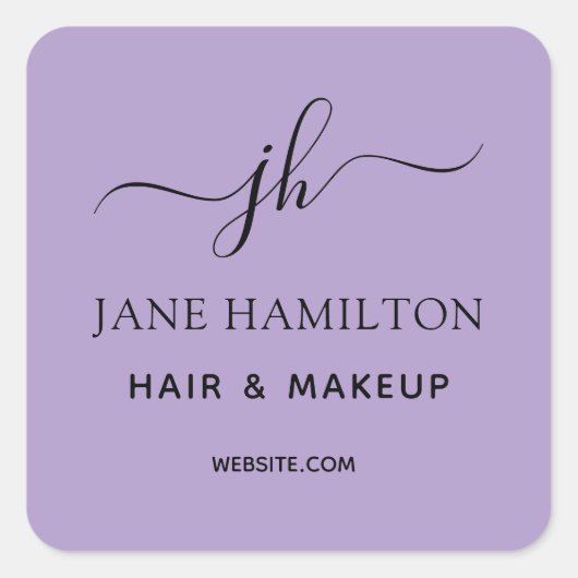 Monogram Zakelijk Logo Paarse Vierkante Sticker (Voorkant)