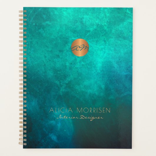 Monogram zakelijke professionele waterverf groen planner (Voorkant)
