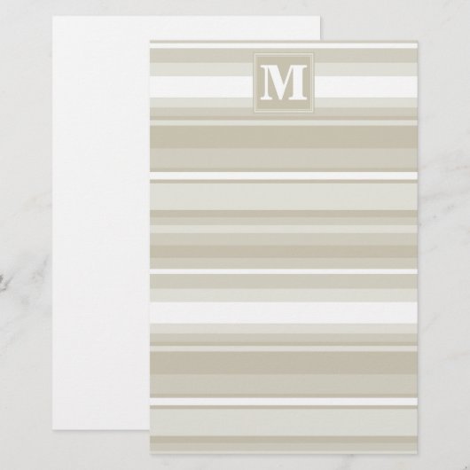 Monogram zandsteen strepen briefpapier (Voorkant / Achterkant)