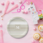 Monogram zandsteen strepen papieren bordje (Feest)