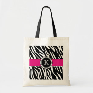 Monogram Zebra Afdrukken met roze Canvas tas