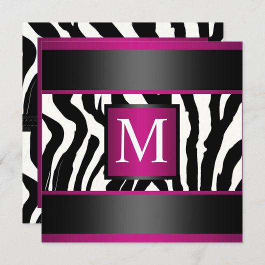Monogram Zebra Birthday Kaart (Voorkant / Achterkant)