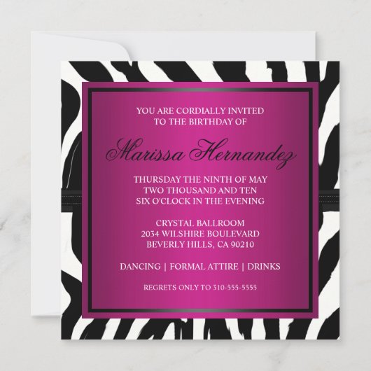 Monogram Zebra Birthday Kaart (Achterkant)