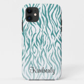 Monogram Zebra Dierlijke Patroon Blauwgroen Case-Mate iPhone Case (Achterkant)