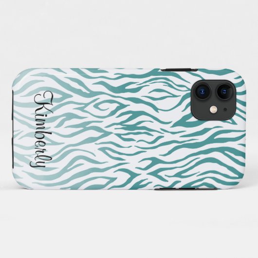 Monogram Zebra Dierlijke Patroon Blauwgroen Case-Mate iPhone Case (Achterkant (horizontaal))