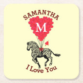 Monogram zebra en rood hart gepersonaliseerd kartonnen onderzetters (Voorkant)