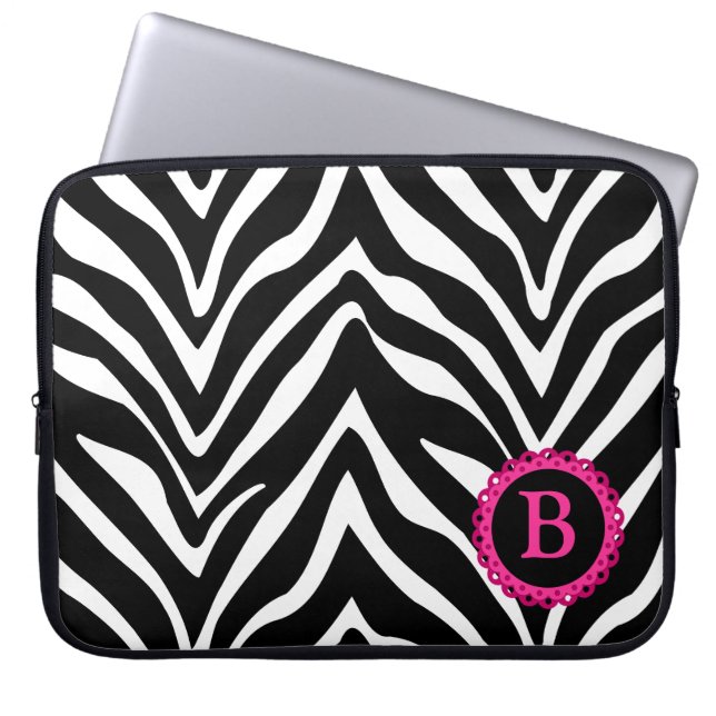 Monogram zebra en Roze kant Laptop Sleeve (Voorkant)