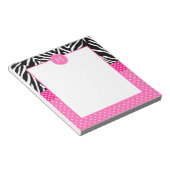 Monogram Zebra met het Hot Pink Polka Dot Pattern Notitieblok (Schuin)
