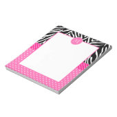Monogram Zebra met het Hot Pink Polka Dot Pattern Notitieblok (Linkerzijde)