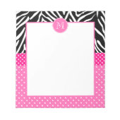 Monogram Zebra met het Hot Pink Polka Dot Pattern Notitieblok (Voorkant)