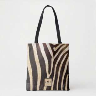 Monogram Zebra met laag oppervlak afdrukken Canvas Tote Bag