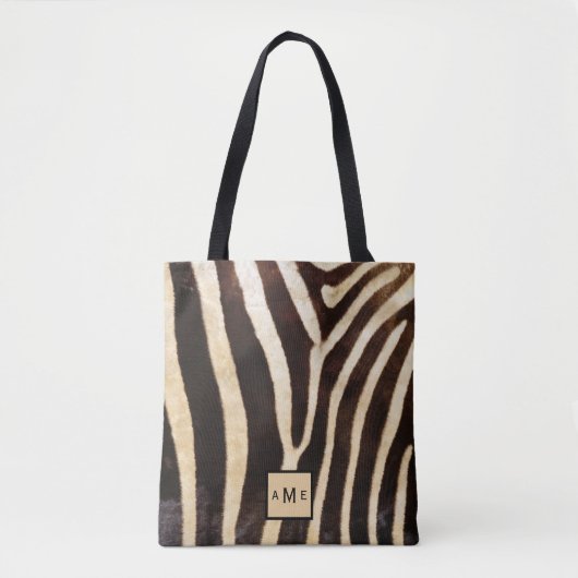 Monogram Zebra met laag oppervlak afdrukken Canvas Tote Bag (Voorkant)