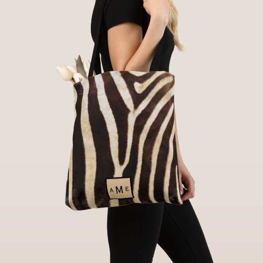 Monogram Zebra met laag oppervlak afdrukken Canvas Tote Bag (Dichtbij)