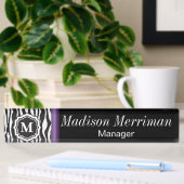 Monogram Zebra Paarse balk Naambordje