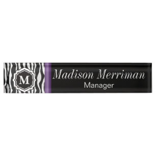 Monogram Zebra Paarse balk Naambordje