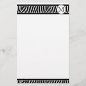 Monogram Zebra Pattern Black White Stationery Briefpapier (Voorkant)