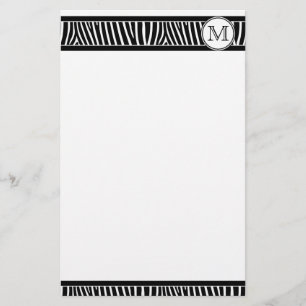 Monogram Zebra Pattern Black White Stationery Briefpapier
