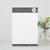 Monogram Zebra Pattern Black White Stationery Briefpapier (Staand voorkant)