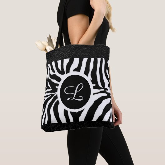 Monogram Zebra Pattern met Leather Trim Canvas tas (Dichtbij)