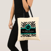 Monogram Zebra Print & Aqua Lace Tote Bag (Voorkant (product))