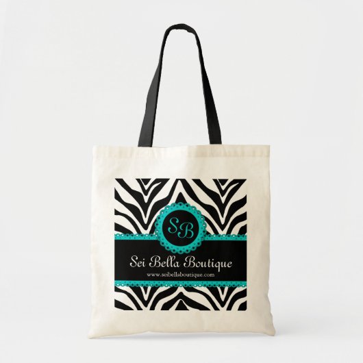 Monogram Zebra Print & Aqua Lace Tote Bag (Voorkant)