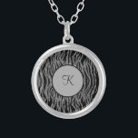 Monogram Zebra Print Black Grey Silver Trendy Zilver Vergulden Ketting<br><div class="desc">Monogram dit zwarte en grijs-zilverzebra drukken Zilver Ketting. Maakt een groot geschenk voor haar,  of voor je bruidsmeisjes.</div>