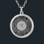 Monogram Zebra Print Black Grey Silver Trendy Zilver Vergulden Ketting<br><div class="desc">Monogram dit zwarte en grijs-zilverzebra drukken Zilver Ketting. Maakt een groot geschenk voor haar,  of voor je bruidsmeisjes.</div>