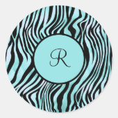 Monogram Zebra Print Black Turquoise Envelope Seal Ronde Sticker (Voorkant)