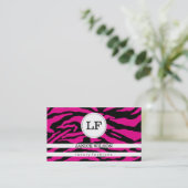 Monogram | Zebra Print (hot roze) Visitekaartje (Staand voorkant)