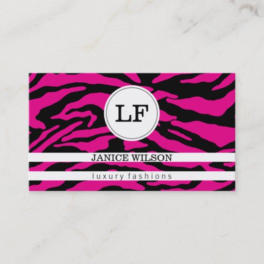 Monogram | Zebra Print (hot roze) Visitekaartje (Voorkant)