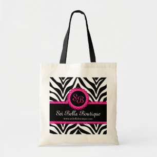 Monogram Zebra Print & Pink Lace Tote Bag