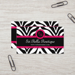 Monogram Zebra Print & Pink Lace Visitekaartje