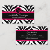 Monogram Zebra Print & Pink Lace Visitekaartje (Voorkant / Achterkant)