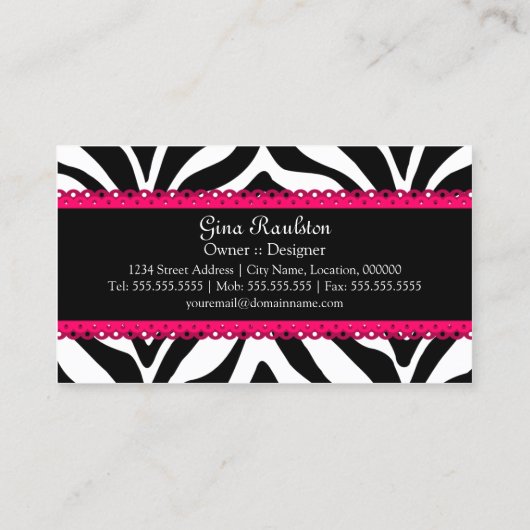 Monogram Zebra Print & Pink Lace Visitekaartje (Achterkant)