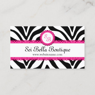 Monogram Zebra Print & Pink Lace Visitekaartje