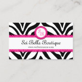 Monogram Zebra Print & Pink Lace Visitekaartje (Voorkant)