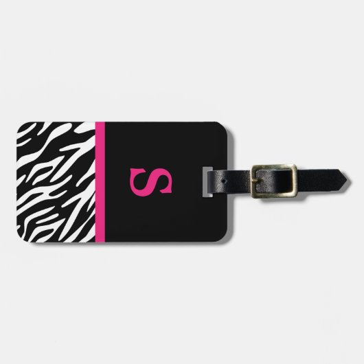 Monogram Zebra Print & Roze Bagagelabel (Voorkant horizontaal)