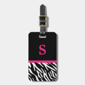 Monogram Zebra Print & Roze Bagagelabel (Voorkant verticaal)