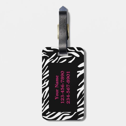 Monogram Zebra Print & Roze Bagagelabel (Achterkant verticaal)