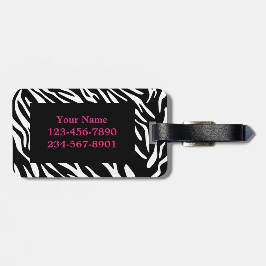 Monogram Zebra Print & Roze Bagagelabel (Achterkant horizontaal)