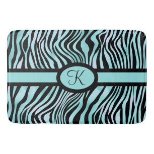 Monogram Zebra print zwart en Blauwgroen Turquoise Badmat