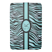 Monogram Zebra print zwart en Blauwgroen Turquoise Badmat (Voorkant Verticaal)