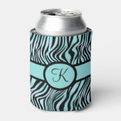 Monogram Zebra print zwart en Blauwgroen Turquoise Blikjeskoeler (Blikje Voorkant)