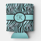 Monogram Zebra print zwart en Blauwgroen Turquoise Blikjeskoeler (Achterkant)