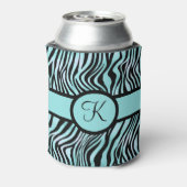 Monogram Zebra print zwart en Blauwgroen Turquoise Blikjeskoeler (Blikje Achterkant)