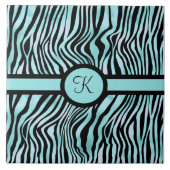 Monogram Zebra print zwart en Blauwgroen Turquoise Tegeltje (Voorkant)