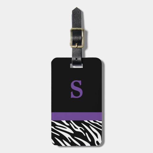 Monogram Zebra Stripe met Paars Bagagelabel (Voorkant verticaal)